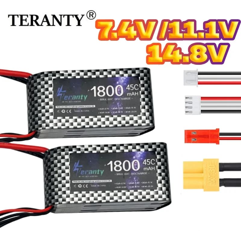 TERANTY 2S 3S 4S 1800mAh Lipo Battery 45C for RC Car Boat Quadcopter Drone Truck Lightweight 7.4V 11.1V 14.8V