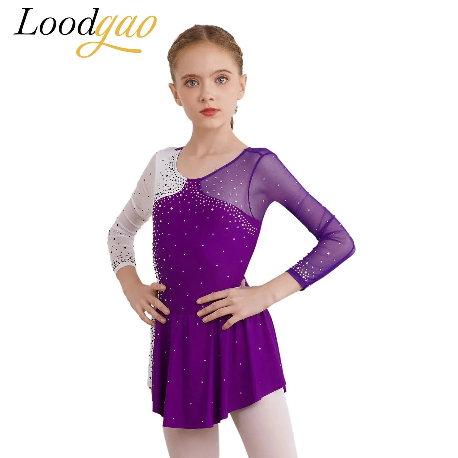 Vestito da balletto per ragazze Costume da danza lirica Bambini Danza moderna Figura Pattinaggio su ghiaccio Vestito con strass Body da ginnastica