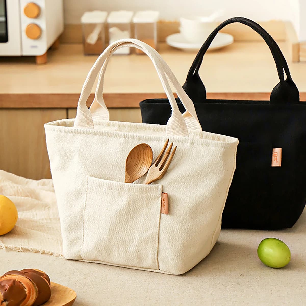 Versatile borsa per il pranzo isolata in tela con cerniera - Borsa portaoggetti portatile per viaggi e picnic, organizer quadrato facile da pulire