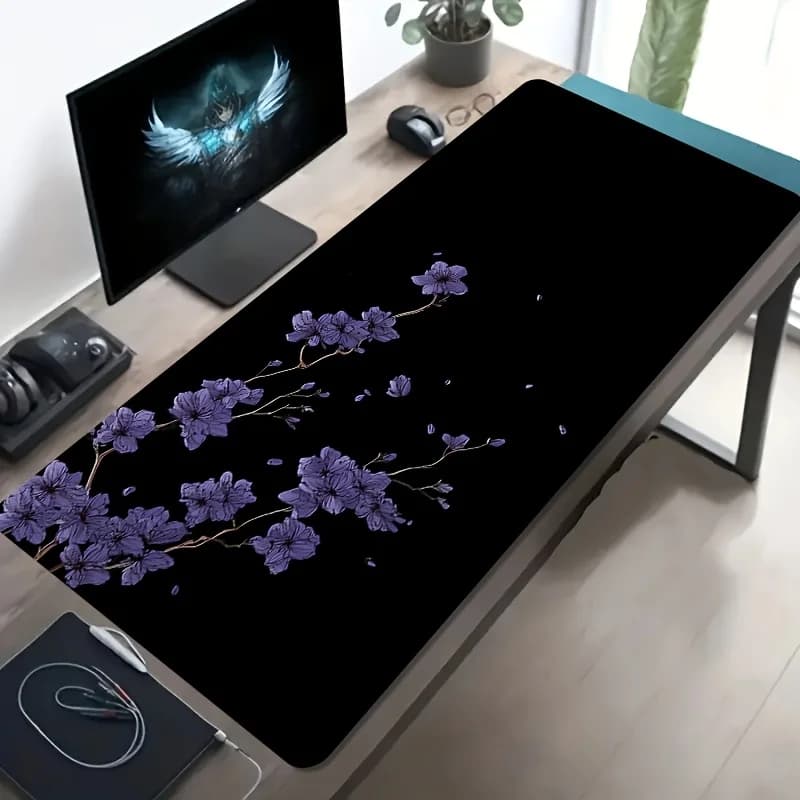 Tappetino da Scrivania Extra Large con Fiori di Ciliegio Viola, Tappetino per Mouse da Gaming con Base Antiscivolo in Gomma