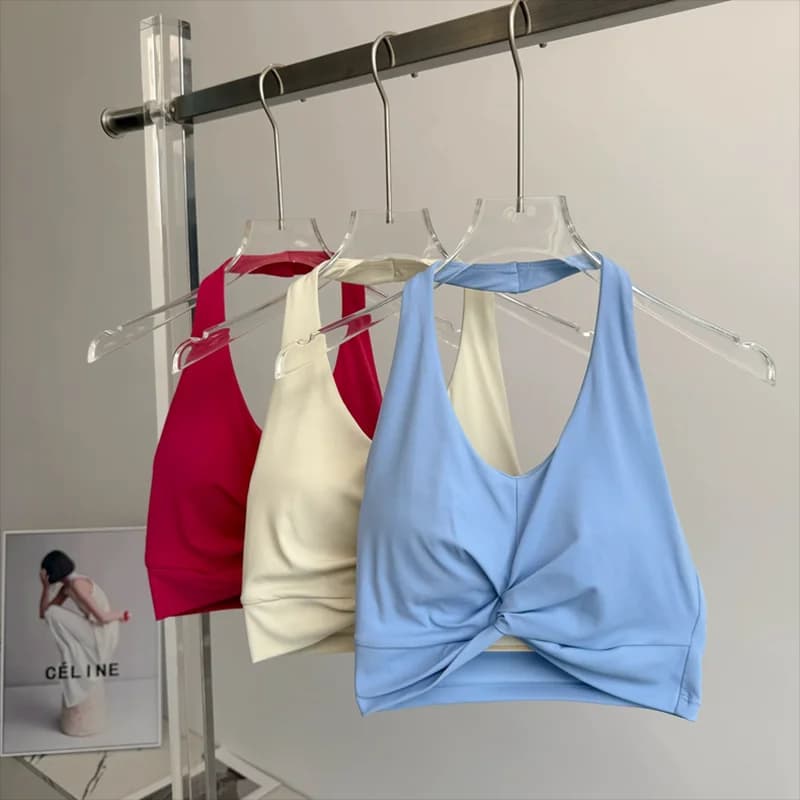 Women's sports bra with hanging neck, yoga vest for cushioning pilates, beautiful design on the back, exercise bra for racing