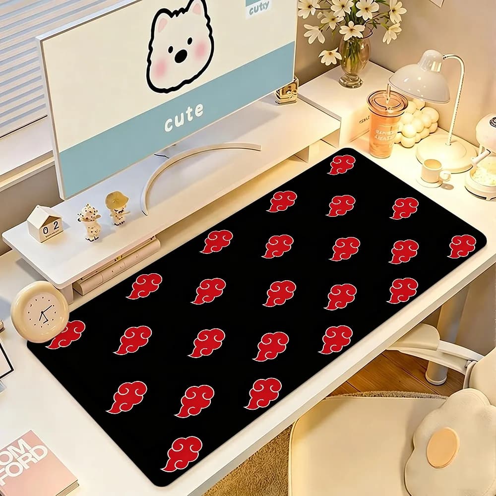 A-Akatsuki Red Cloud Mouse Pad Large Non-Slip Waterproof Mat Stitched Edge Keyboard Pad for Gaming Daily Office