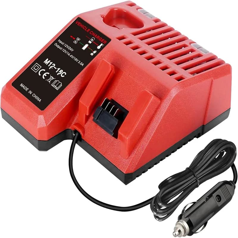 Caricabatteria da auto per carica veicolo per Milwaukee 48-11-2401, 48-11-2402 Caricabatterie per accendisigari con batteria agli ioni di litio 12V 18V