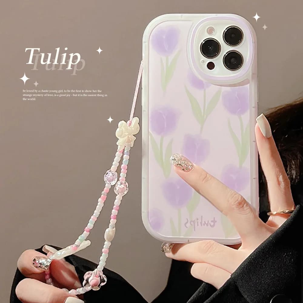 Tulip Flowers Custodia per telefono Cinturino da polso Catena per iPhone 16 15 14 13 12mini 11 Pro Max XS XR X 7 8 Plus Custodia protettiva antiurto