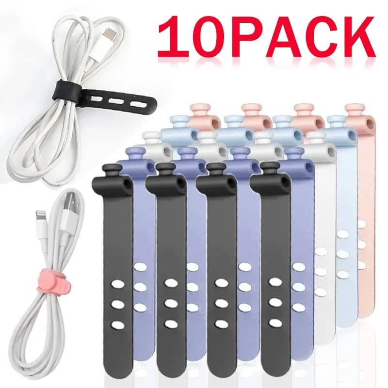10/5/1pcs Silicone Cable Ties Reusable Fastening Cable Ties Cord Organizer For Earphone Mouse Cable Soft Silicone Wire Organizer