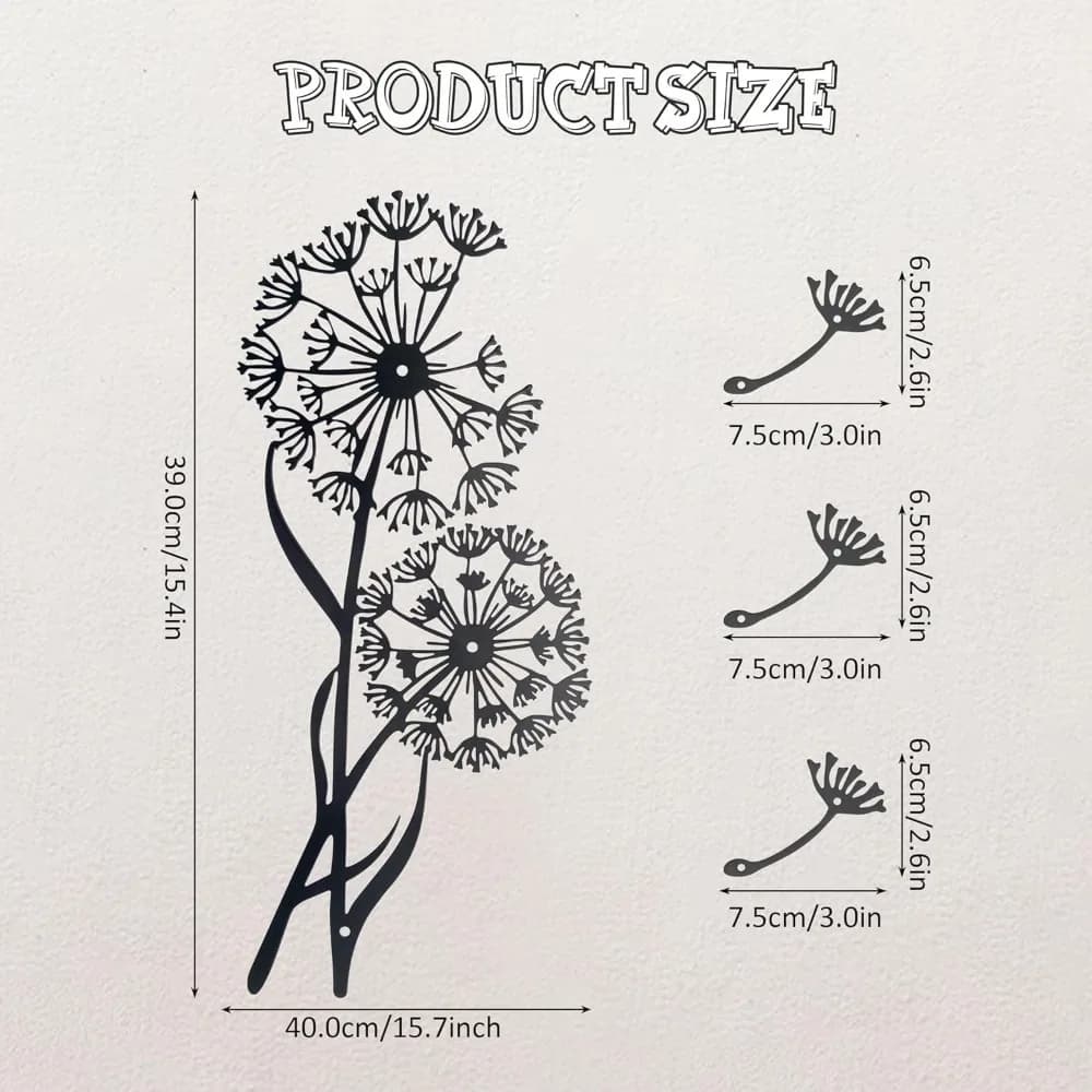 Decorating from Metal Wall to Soffione Shape, 4 Pieces, Wall Art with Semi Flying For Home, Living Room, Office, Floral Decoration Spring, Natural Modern Decoration