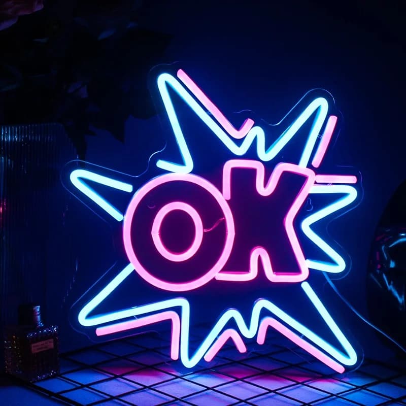 Insegna al neon OK Luci a LED Esplosione Design accattivante Decorazione per feste in camera per bar domestici Festival di compleanno Lampada da parete artistica sospesa regalo
