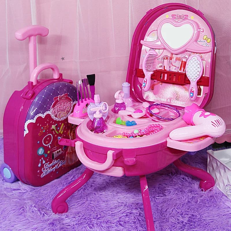 Set Gioco Casa delle Bambole, Tavolino da Toeletta per Bambine, Valigie per Asilo, Regali di Compleanno, Giocattoli, Scatola Trucchi Squisita