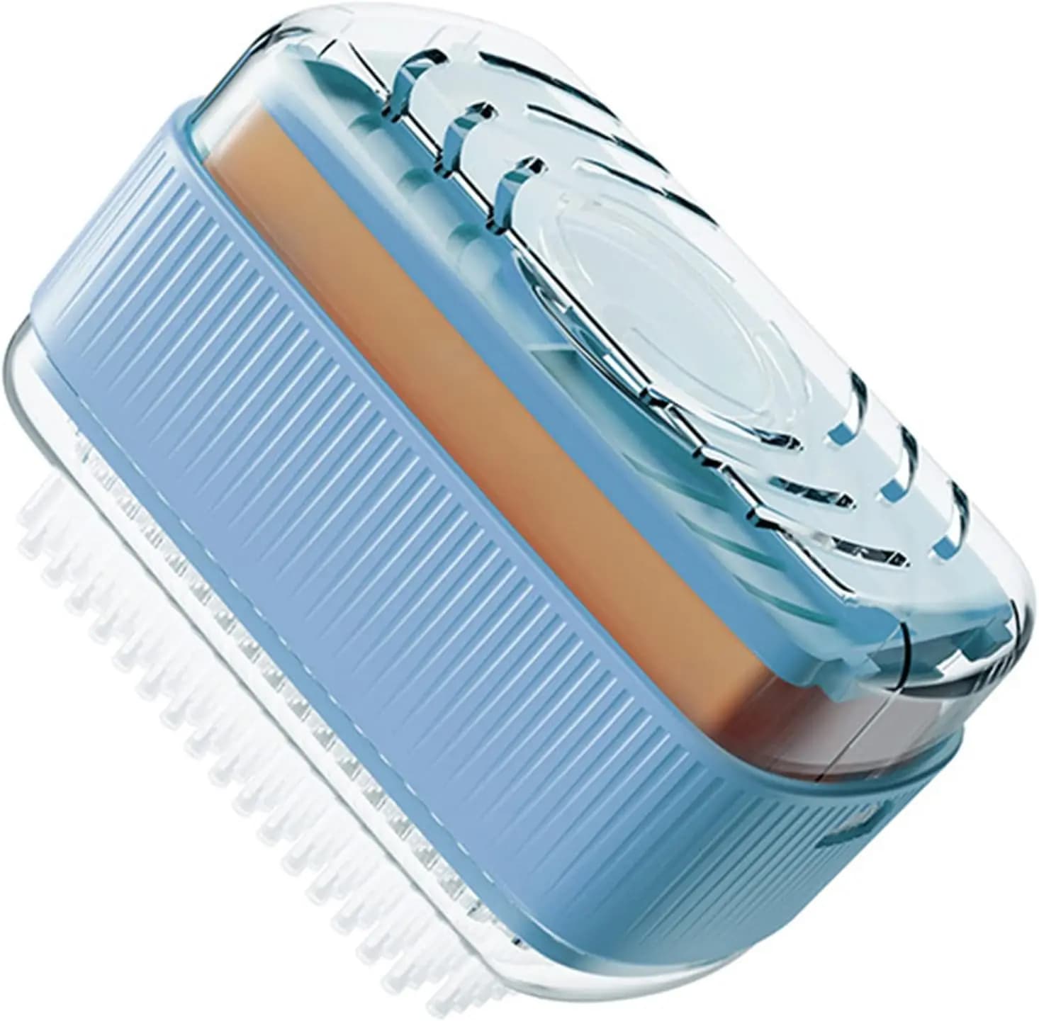 Laundry soap door with roller foam with recessed brushes, rectangular organizer for travel, bathroom and clothing care