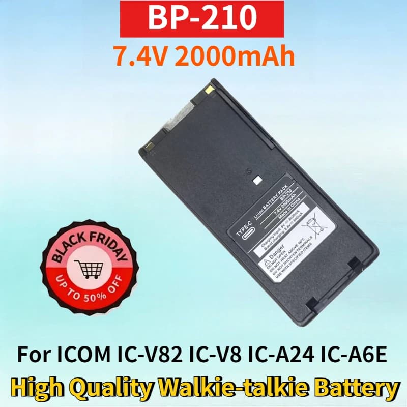 Batteria Ricaricabile agli Ioni di Litio BP-210 7.4V 2000mAh per Walkie-talkie ICOM IC-V82 IC-V8 IC-A24 IC-A6E IC-F11 IC-F21 IC-F40GS