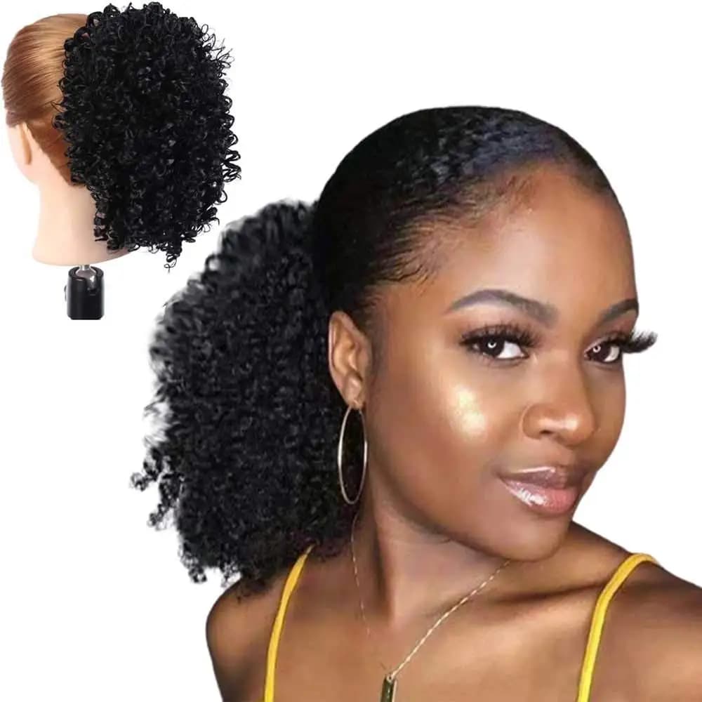 Synthetic 10 inches Afro Crimson Ricci Horsetail Extensions Natural Hair Extensions BlackVirgin Remy Hair Extensions Hair Pieces for Black Women