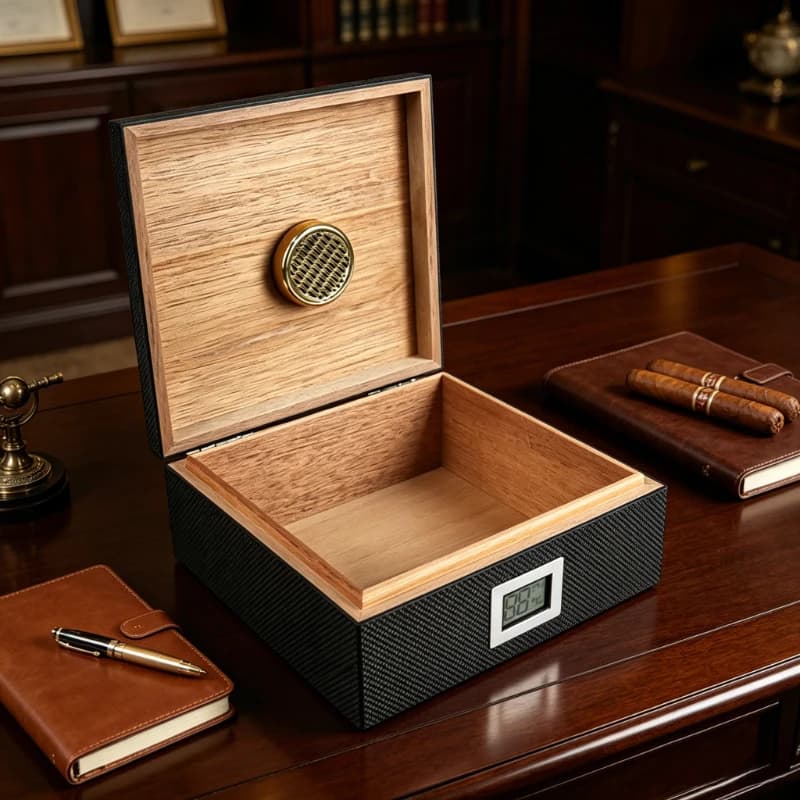 Humidor per Sigari da 55 Sigari con Igrometro e Umidificatore, Perfetto per la Conservazione di Sigari, Scatola da Scrivania per Collezione e Regalo