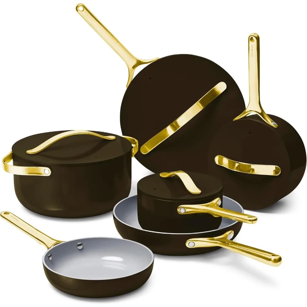 set of deluxe (16 pieces) non-stick ceramic pots, pans, lids and kitchen containers - pfas & pfoa free - safe wax for oven