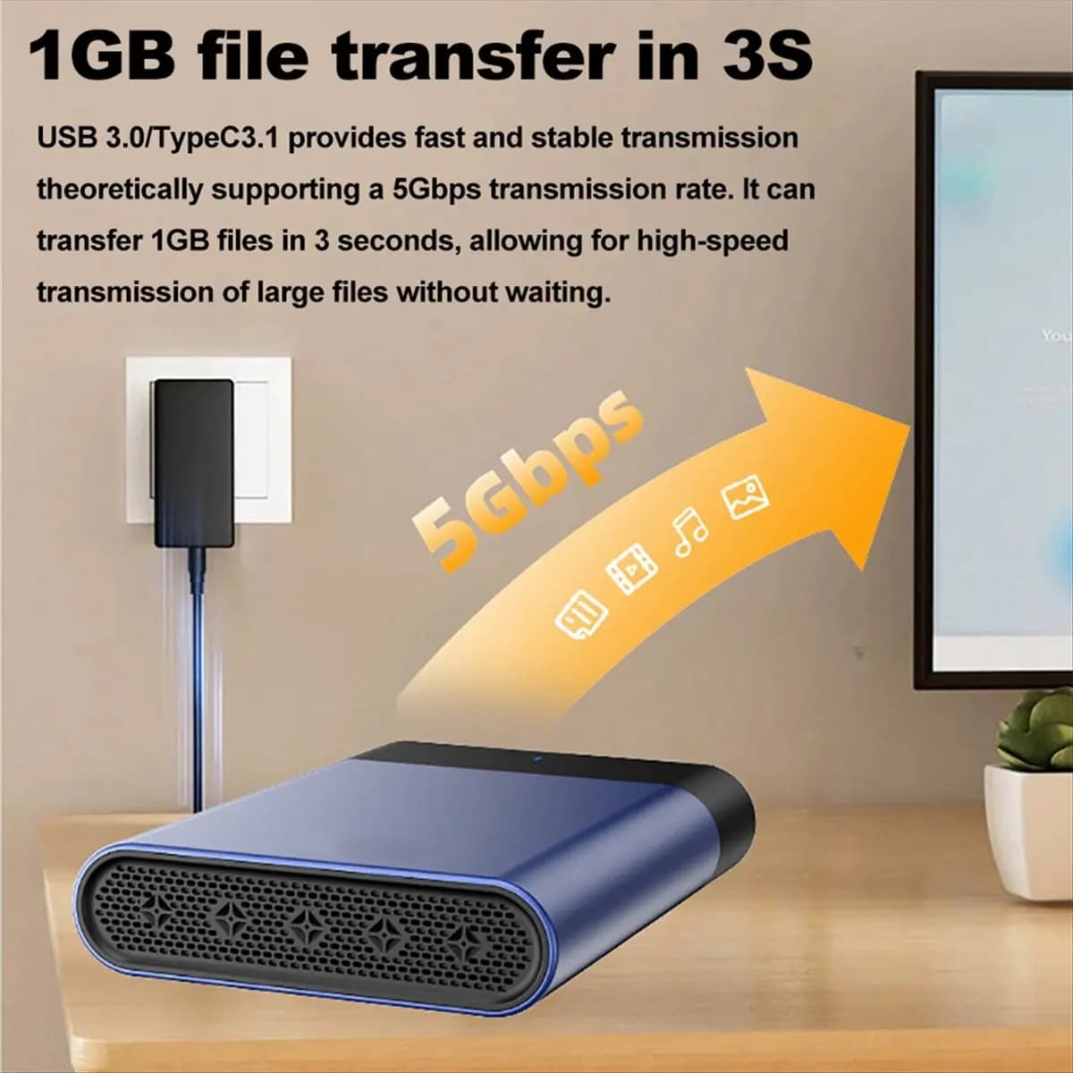 [ABJZ] Custodia per HDD da 2,5 3,5 pollici USB3.1 SATA SSD Custodia per disco rigido esterno Ventola incorporata 5 Gbps 12 TB Spina UE