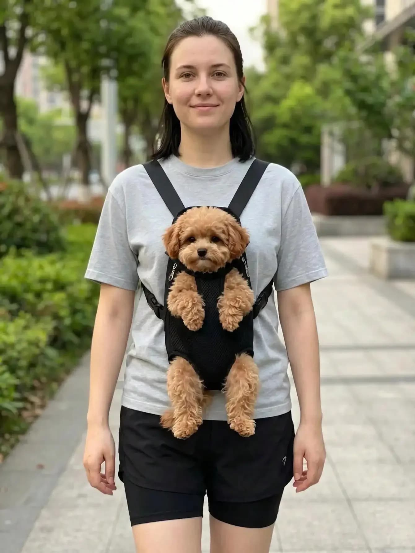 Breathable Mesh Pet Dog Carrier Backpack, Hands-Free Adjustable Front Chest Carrier With Quick Access, Lightweight & Comfortable Legs-Out Puppy Sling For Small Medium Dogs Cats, Perfect For Walking Hiking Travel