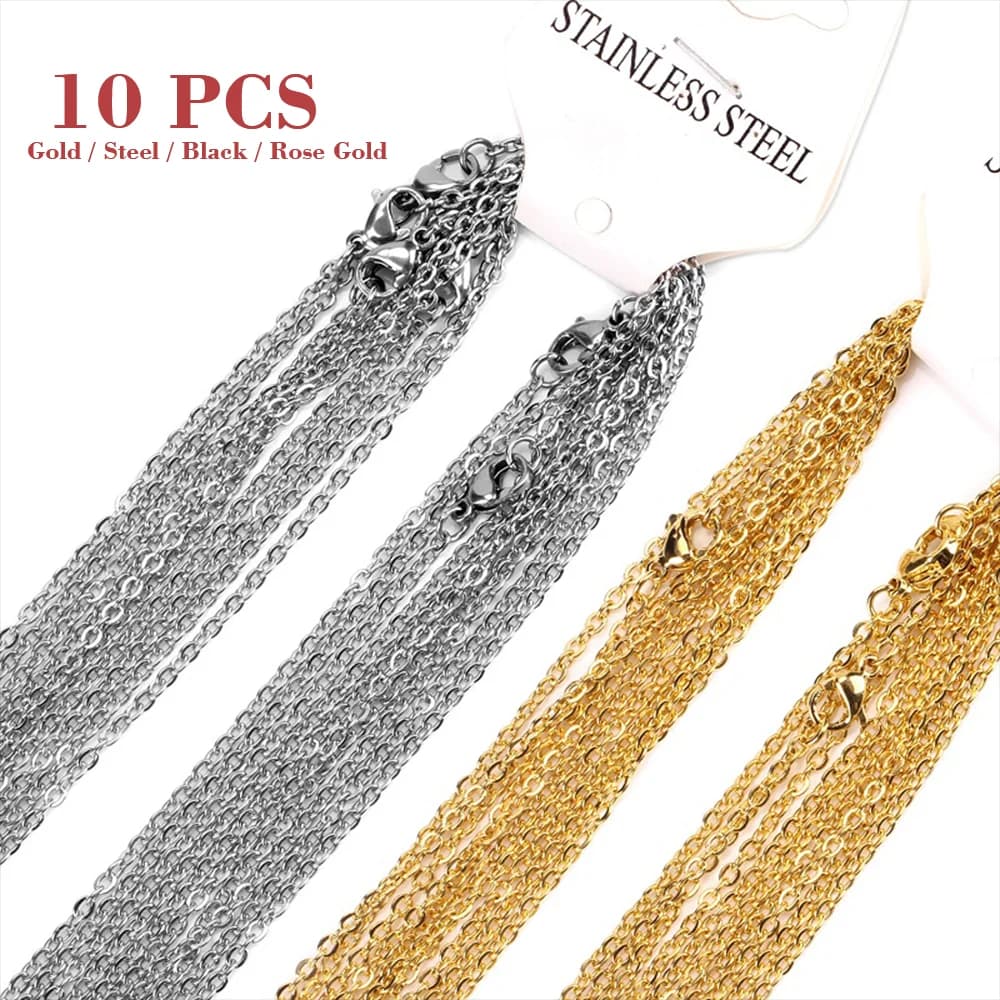 10Pcs Wholesale Stainless Steel Cable Chain Necklaces 1.5/2mm Thin Link Chain 45/50/55/60cm DIY Jewelry Making Accessories