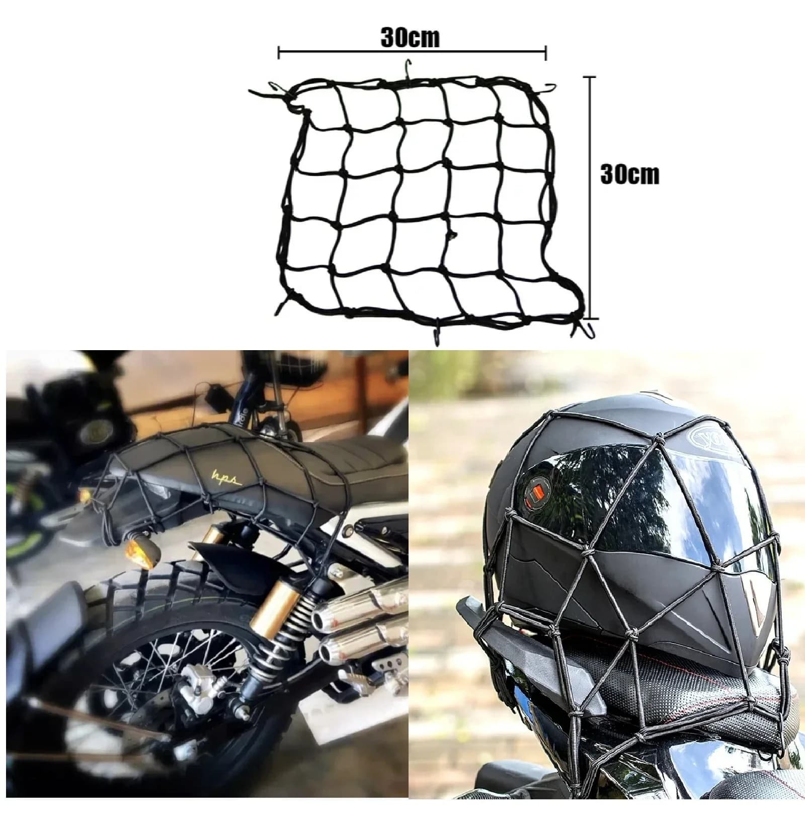 30x30cm Motorcycle 6 Hooks Elastic Net Motorcycle Storage Straps Mesh Helmet Tank Luggage Mesh with Hook Black 30x30cm 40x40cm