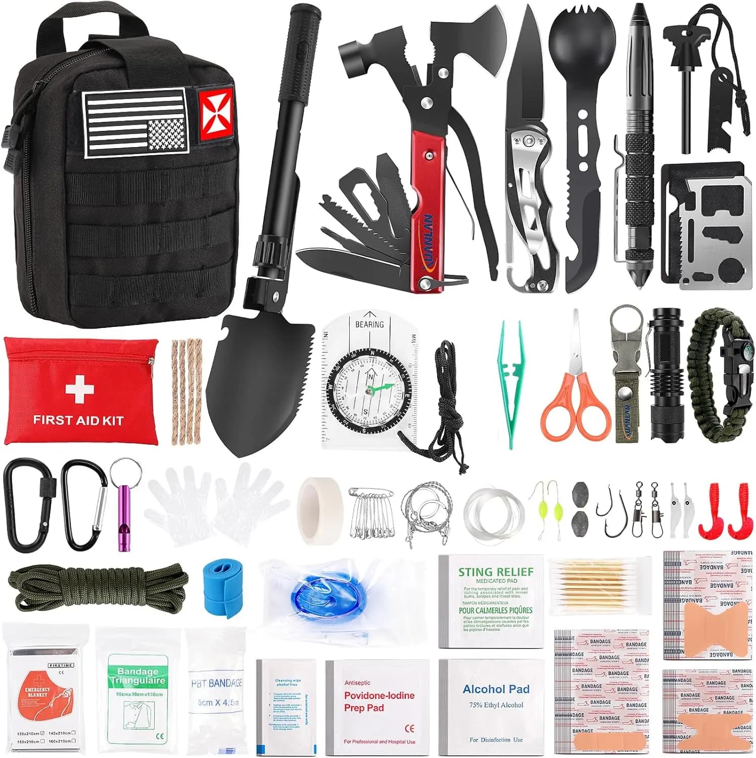 Kit di Pronto Soccorso da 248 Pezzi con Borsa MOLLE, Attrezzatura Tattica per Campeggio, Escursionismo e Emergenze all'Aperto