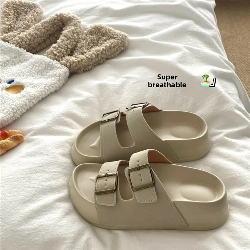 Laid-back Comfortable Women's Sandals Breathable Anti-slip Summer Slippers Trendy Double Bar Clog Shoes Slip-On Shoes