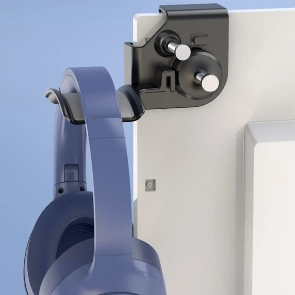 Wall Mounted Headphone Stand No-Drill Clip-On Headset Hanging Hook Adjustable Durable Earphone Stand Computer Desk