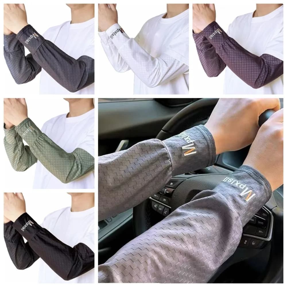 Arm Protection Long Ice Silk Sleeves Elastic Checkered Sunscreen Arm Covers Anti-UV Ice Sleeves Cycling Gloves Outdoor
