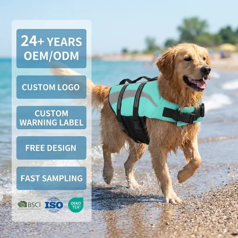 Reflective Mint Green Neoprene Dog Life Jacket High Buoyancy Pet Safety Vest With Rescue Handle for Swimming Boating and