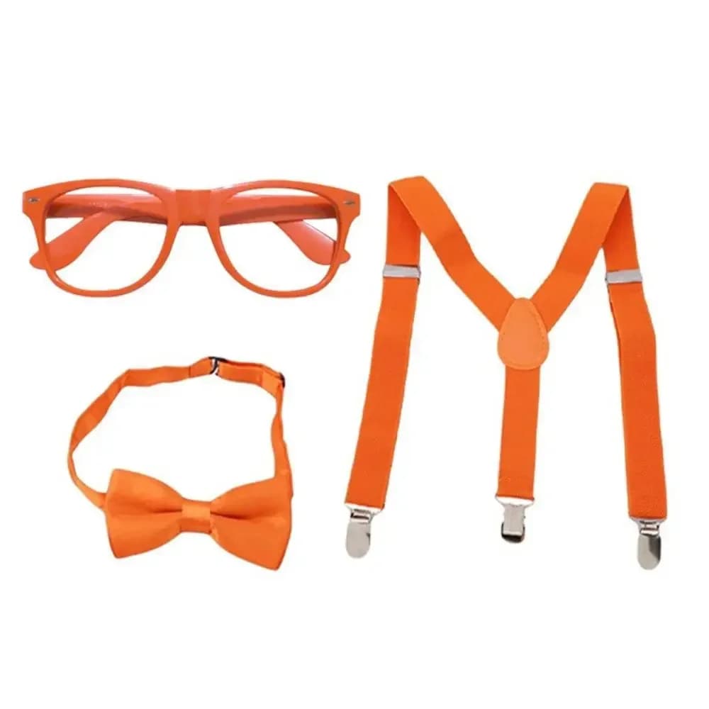 Costume da Treno per Adulti e Bambini, Travestimento da Ingegnere Ferroviario con Cinturino Arancione, Papillon e Cappello, Accessori per Halloween e Carnevale