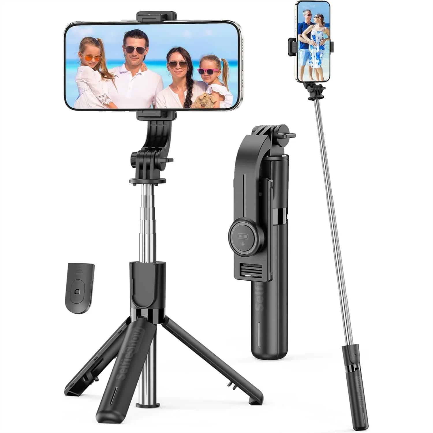 Bastone per selfie portatile con treppiede, supporto per telefono estensibile 4 in 1 e telecomando wireless, 360 ° Supporto Girevole per iPhone Android GoPro
