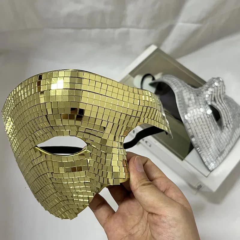 Disco Ball Glitter Masquerade Face Cover Halloween Cosplay Steampunk Party Rave Performance Mask for DJ Stage