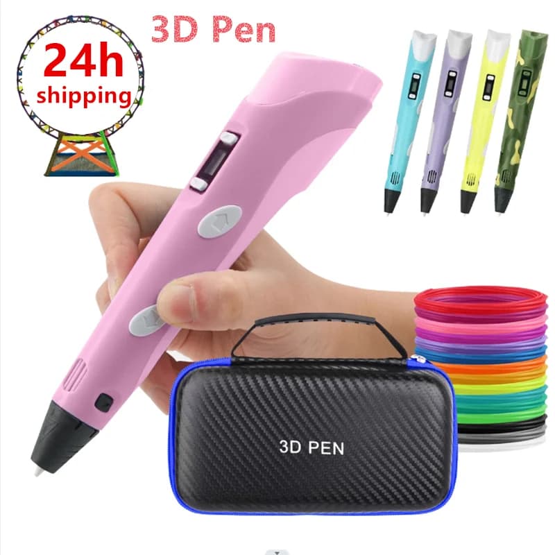 2023 Manual Work Pen 3D Printing Pen 3D Printing Pen DIY Drawing Pens PLA Thread Birthday Children's Christmas Gift with Power Adapter