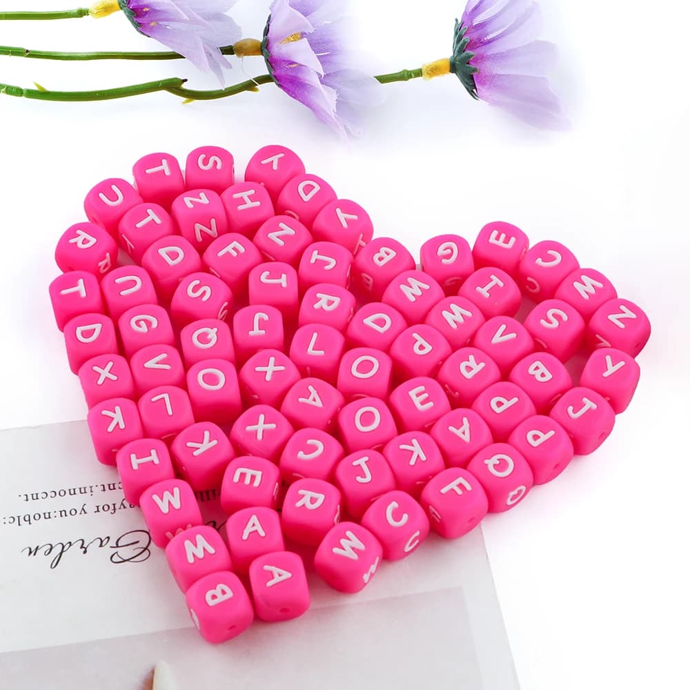 Kovict 20-26 pz 12mm Rosa Caldo Silicone Alfabeto Lettera Perline Per Creazione di Gioielli Lettere Per Braccialetti Accessori di Gioielli
