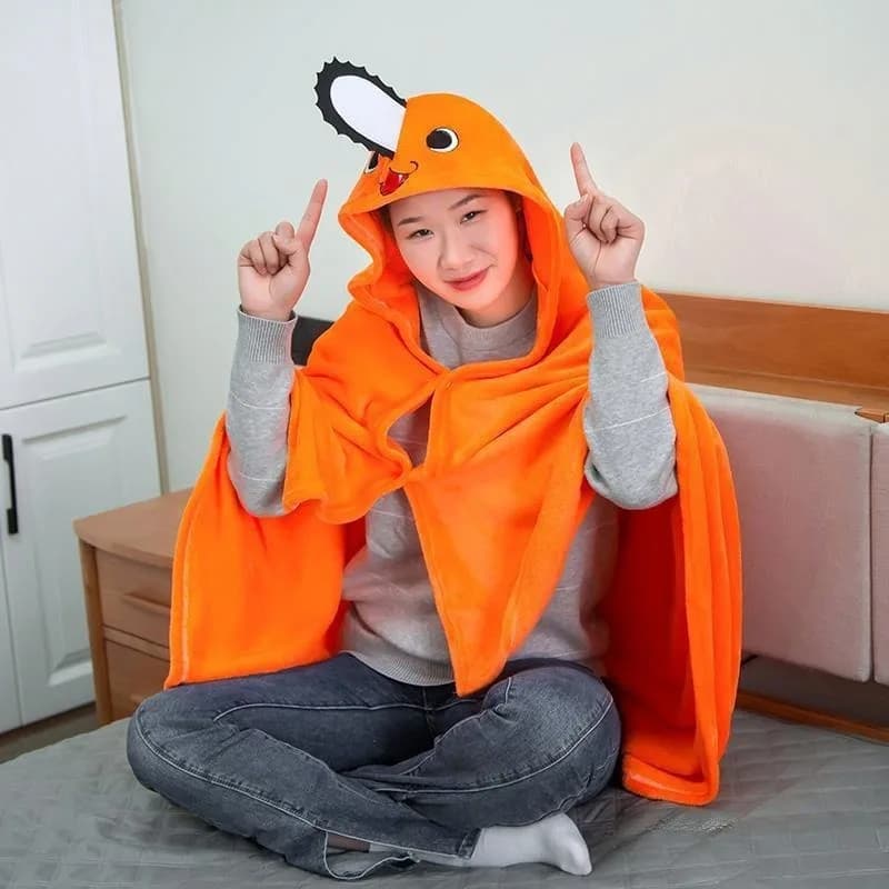 Hot Anime Chainsaw Mans Pochita Blanket Shawl Pajamas Kawaii Chainsaw Mans Cosplay Costume Plaid Blanket Flannel Homewear