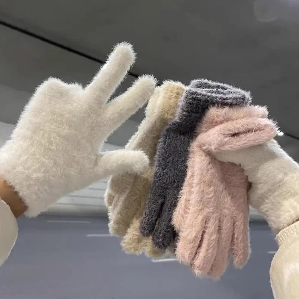 Moda inverno simulazione visone velluto guanti a cinque dita peluche caldi guanti a prova di freddo donne guanti da ciclismo all'aperto