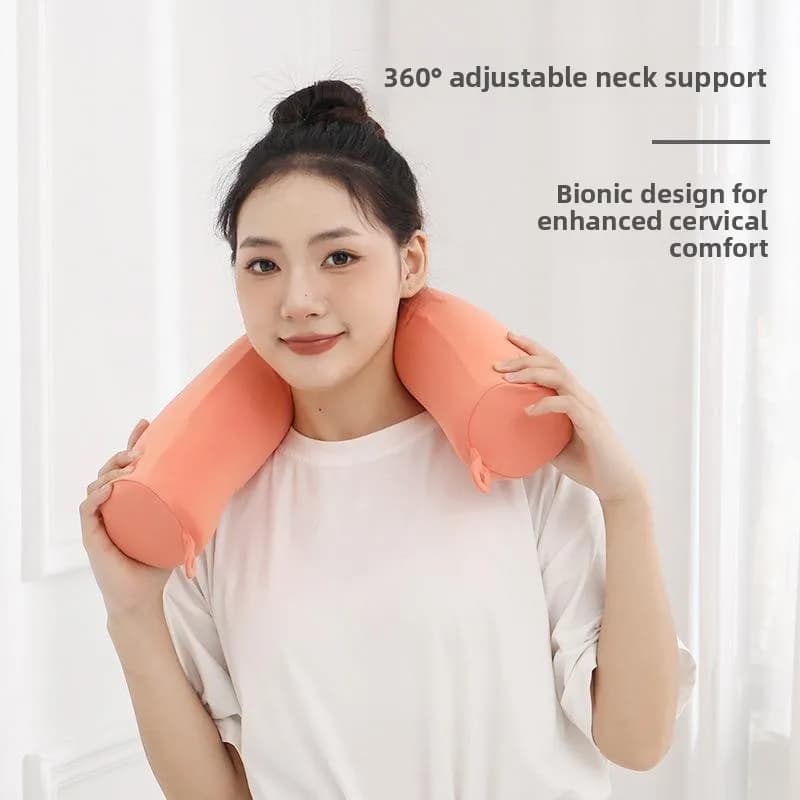 Cuscino da Viaggio Portatile a Forma di U in Seta Ghiacciata con Supporto per il Collo, Cuscino Cilindrico Regolabile per Ufficio e Riposo, Comodo Cuscino in Memory Foam