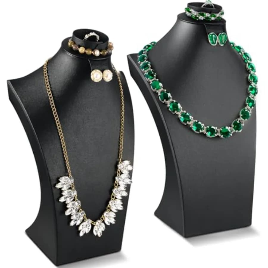 PU Leather Necklace Display Stand for Display for 12 Inch Necklaces with Jewelry Set for Earrings and Bracelet Display