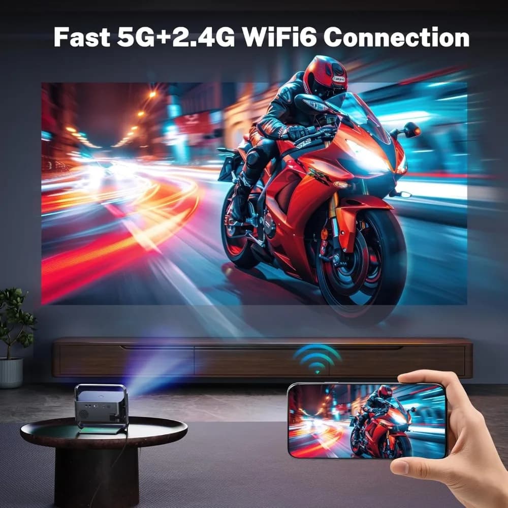 Proiettore intelligente 1080P 4K WiFi 6 Bluetooth 1500ANSI Auto Keystone Messa a fuoco automatica Mini Home Theater portatile Film all'aperto