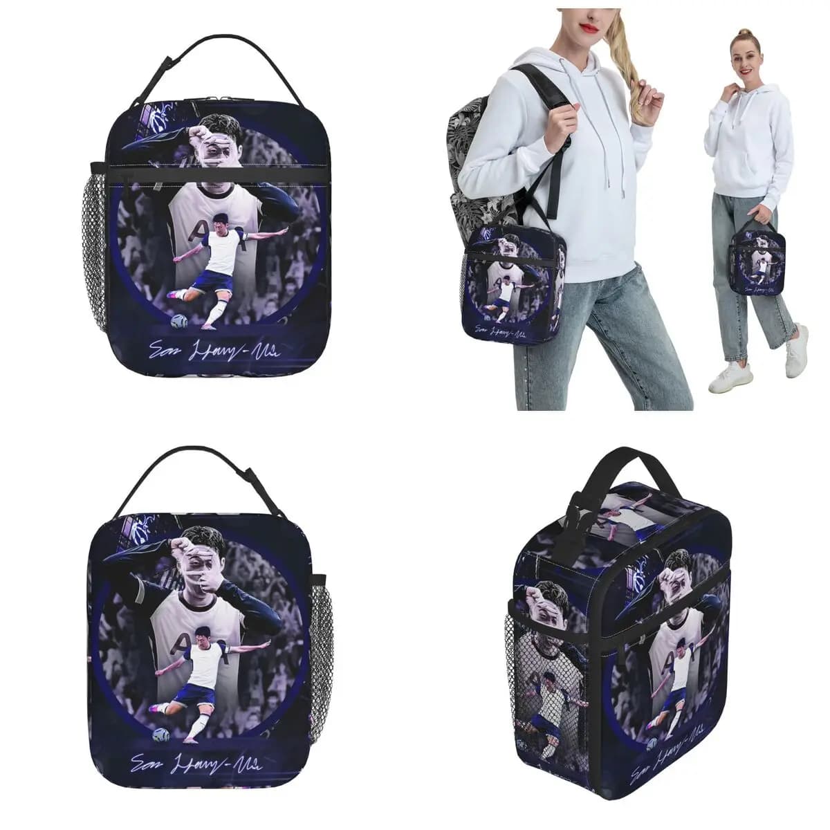 Son Heung-Min Calcio Calcio Borse per il pranzo isolate Borsa termica riutilizzabile Numero 7 Grande Tote Lunch Box Uomo Donna Ufficio All'aperto