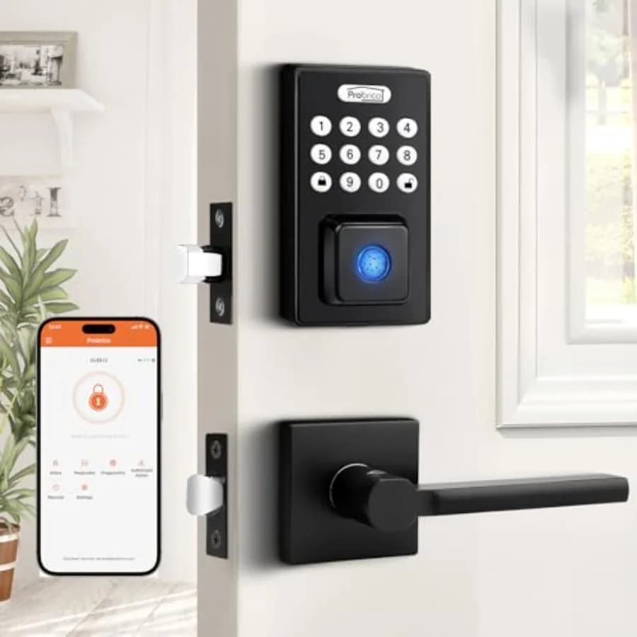 Serratura Intelligente per Porta d'Ingresso con Tastierino e Maniglia, Serratura a Impronta Digitale con Codice, Serratura Senza Chiave