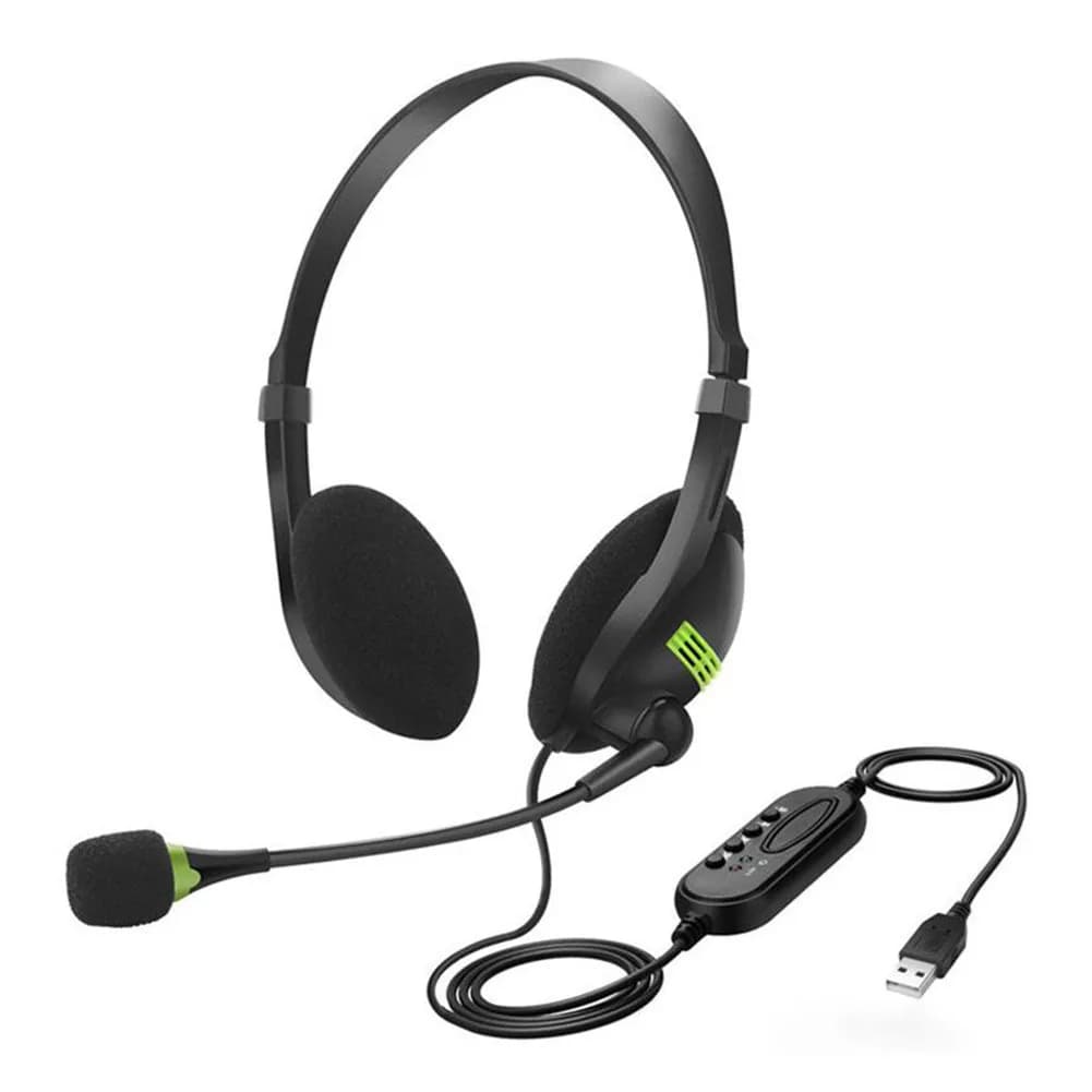 Portable gaming headphones with microphone, USB headphones with microphone, durable, easy to use for video games, wired headphones