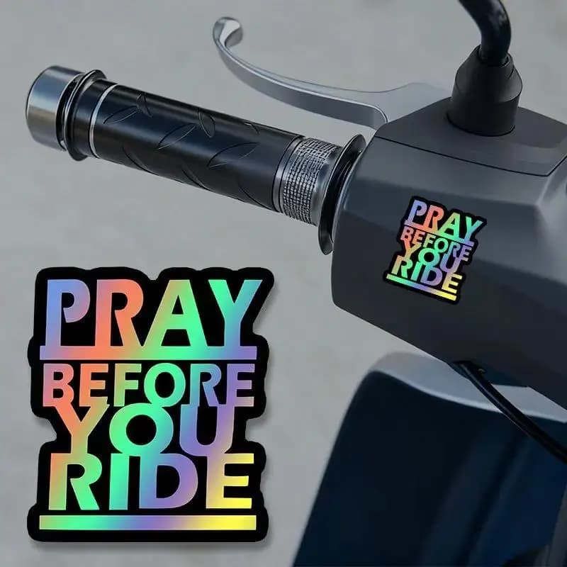 Prayer Before Riding Decals 4PCS 2D Flat Vinyl Stickers for Bike Handlebar Motorcycle Helmet White Black Decor 2pcs