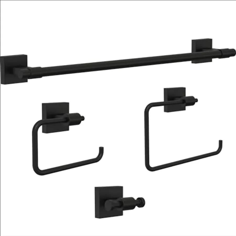 Set di accessori per il bagno Maxted da 4 pezzi con 18 pollici di lunghezza Portasciugamani, Portarotolo Carta Igienica, Anello Portasciugamani in Nero Opaco