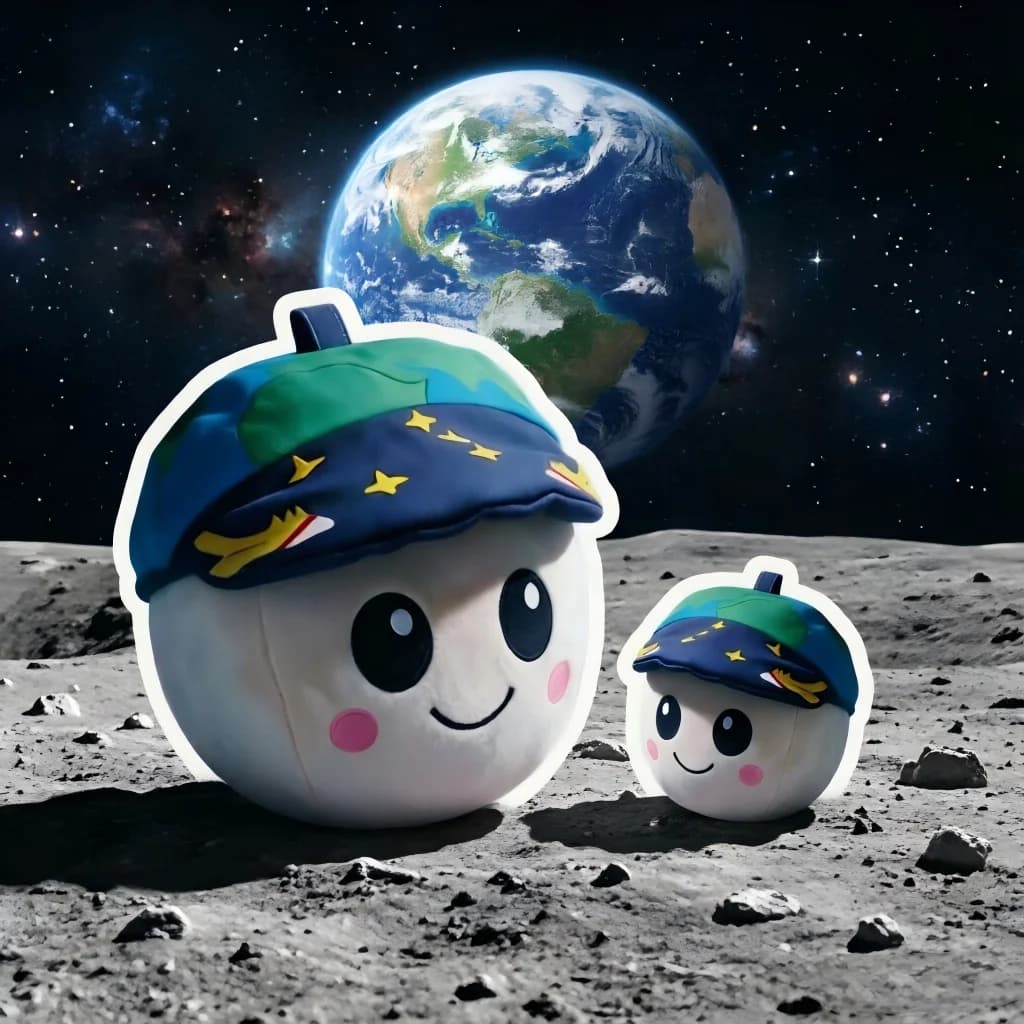 Bambola di peluche a forma di luna da 10 cm con cappello a tema Terra, adorabile peluche per bambini a tema missione spaziale