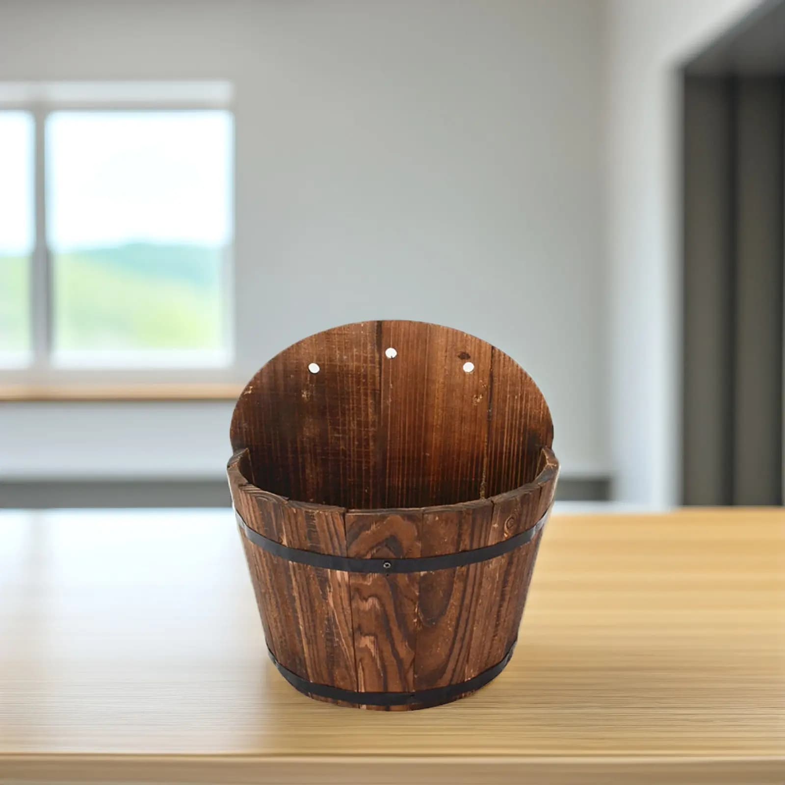Wooden Flower Pot Simple Elegant Barrel Shaped Planter for Succulents Flowers Plants Home Garden Office Decoration Plant Display