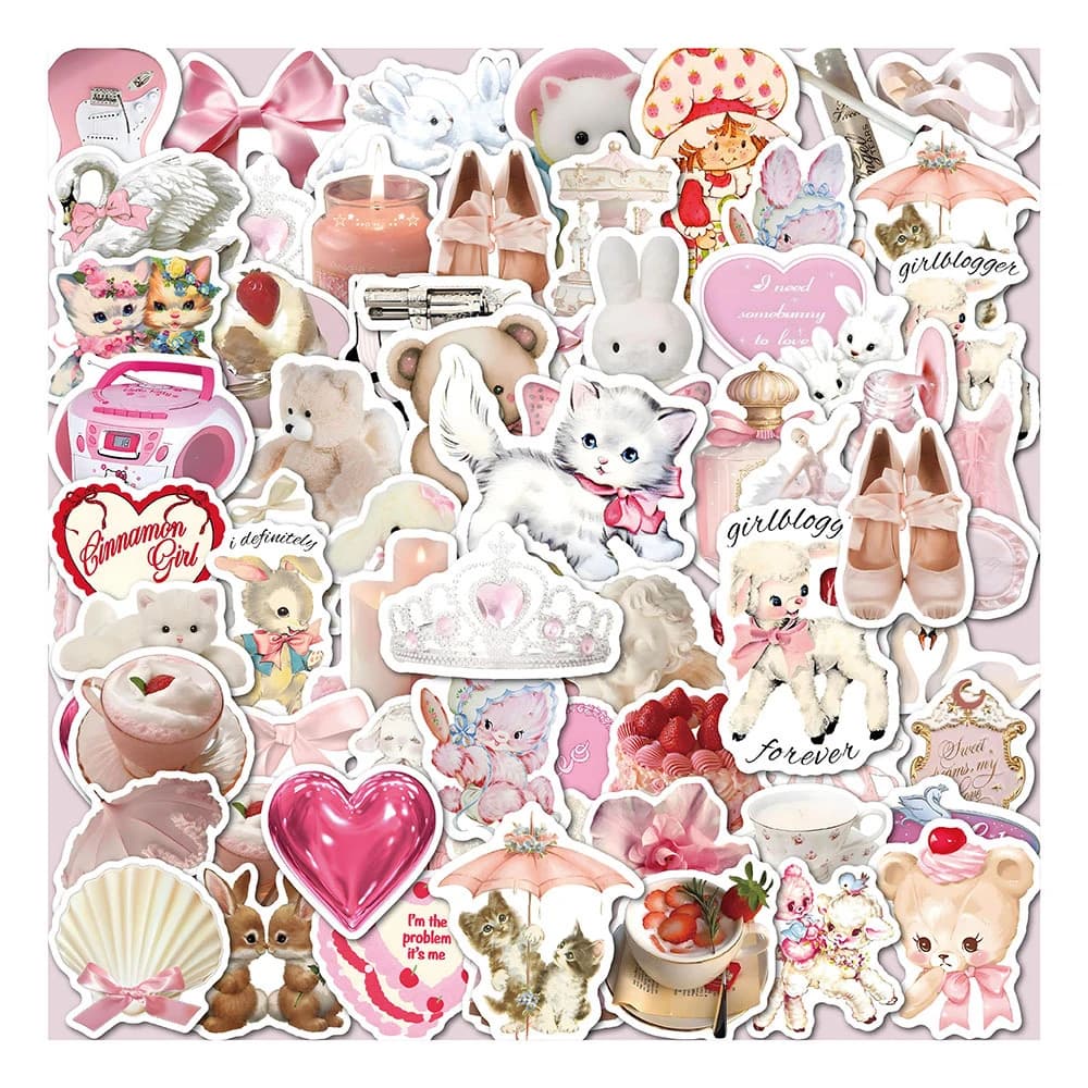 10/30/60 Pezzi Adesivi Kawaii Rosa Cartone Animato Estetici Carini per Valigia Frigorifero Telefono Bagaglio Laptop Chitarra Auto Giocattoli