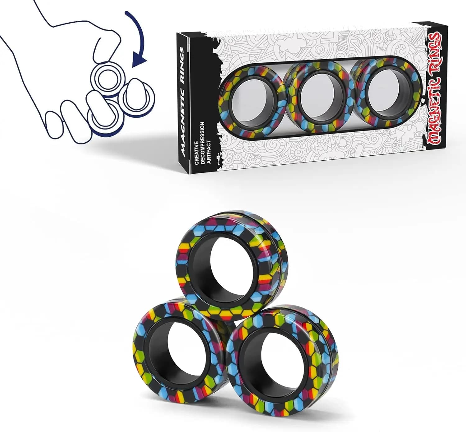 Set di Anelli Magnetici Antistress a Forma di Pallone da Calcio, Magneti Girevoli per Adulti, Ottimo Regalo per Adolescenti e Bambini