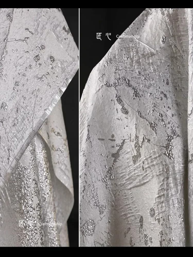 Spray Painted Jacquard Fabric Silver White Horse Face Skirt Suit Jacket Clothing Designer Fabric for Clothes Material Cloth Diy