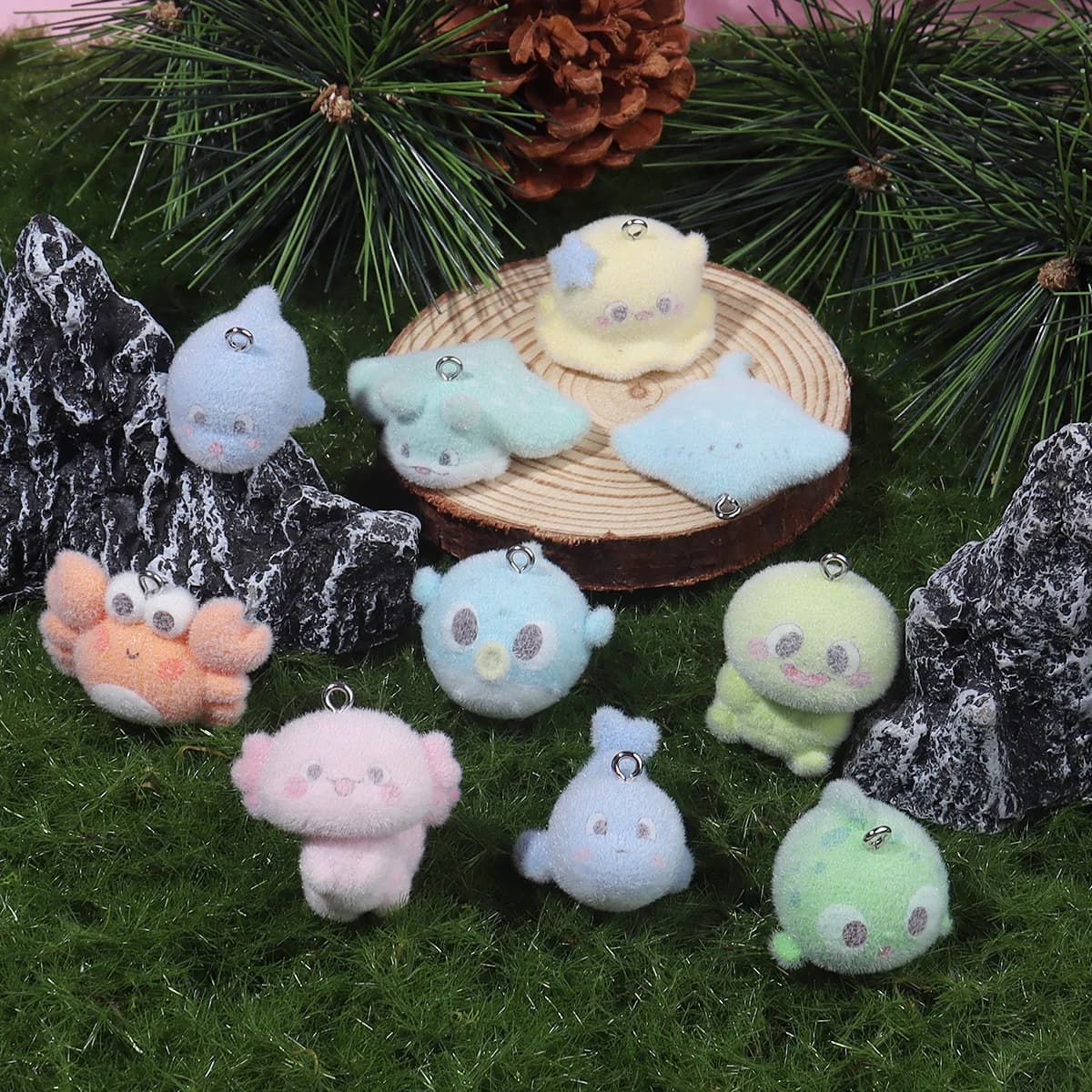 10 Pezzi Ciondoli in Resina Floccata a Forma di Tartaruga e Animali Marini per Orecchini, Portachiavi, Collane e Creazione di Gioielli Fai-da-Te