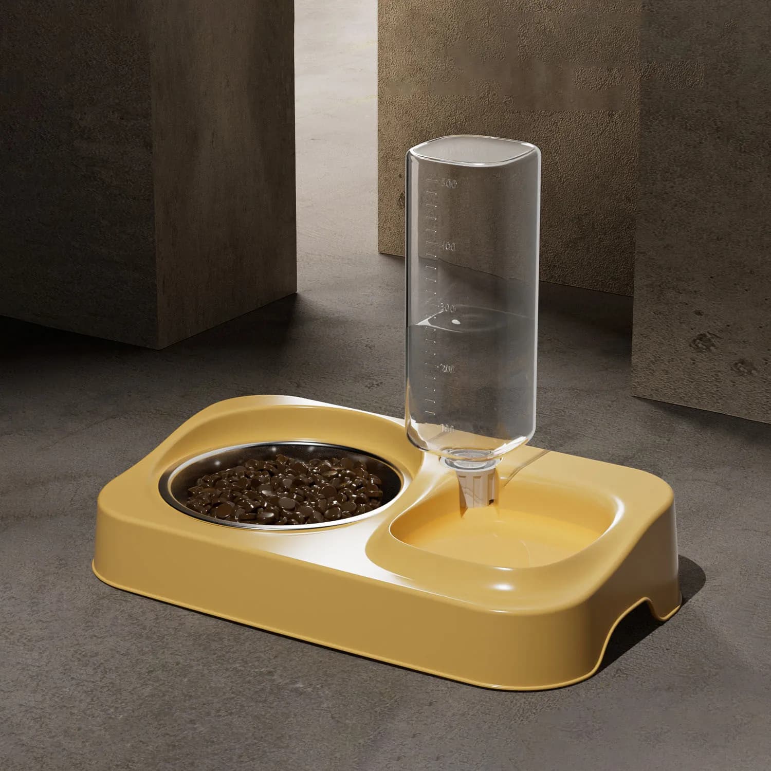 Integrated Pet Double Bowl Food Water Feeder Anti Slip Anti Spill Automatic Waterer Feeding Bowl for Cats Small Dogs