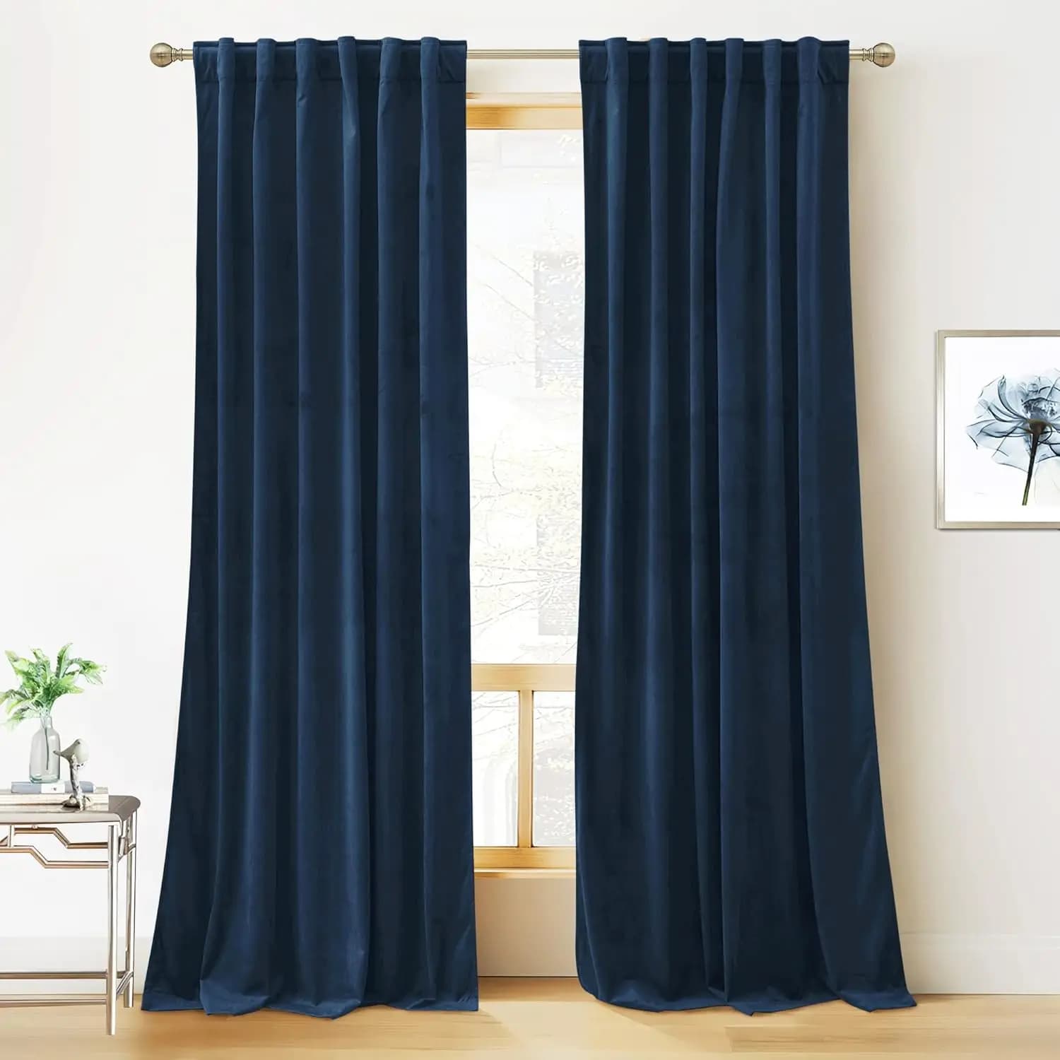 Tende Oscuranti in Velluto 108 Pollici - Isolamento Termico, Riduzione del Rumore, 2 Pannelli, Blu Navy, L52 x L108