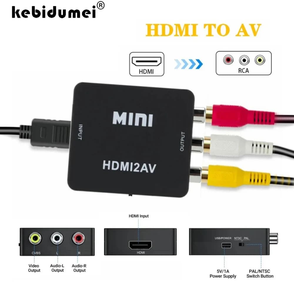 KEBIDUMEI Convertitore Adattatore HDMI a AV RCA MINI Box RCA AV CVSB LR Video Composito per PC HDTV Proiettore